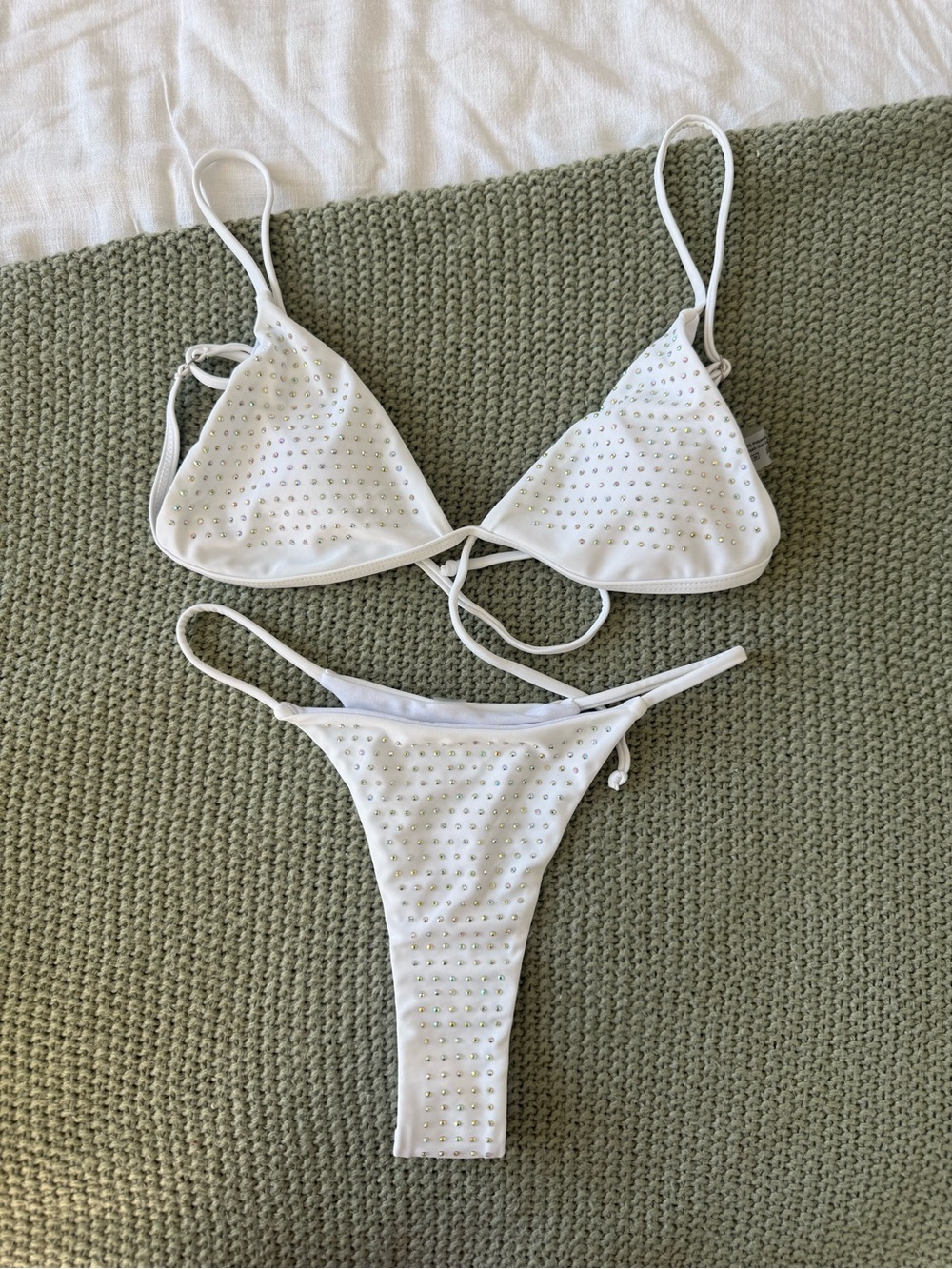 White badazaled Triangle Bikini Set